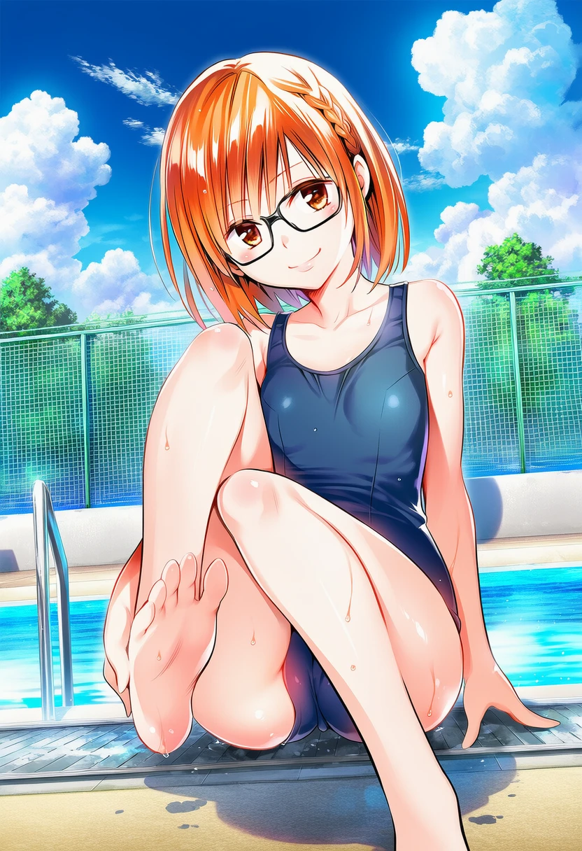  プールサイドでご機嫌なスク水の硯谷しずく