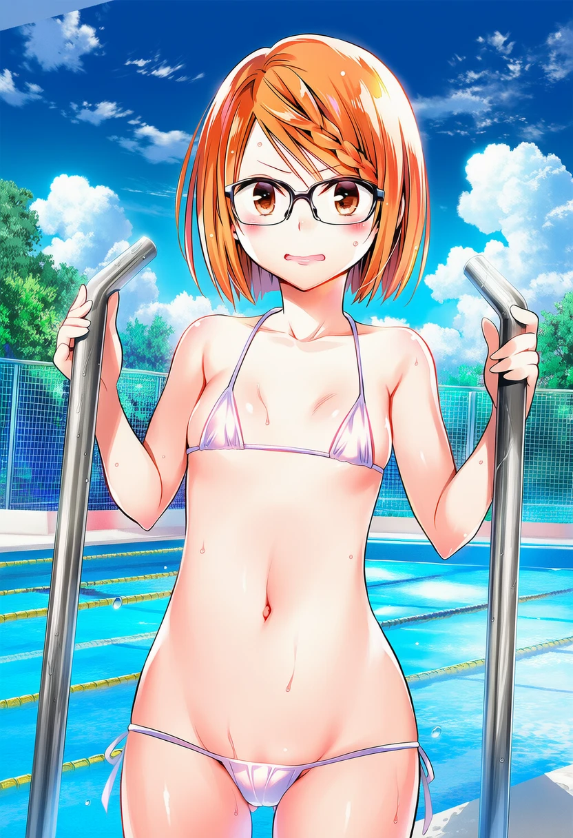硯谷しずくはゆっくりとプールに入ろうとしてる