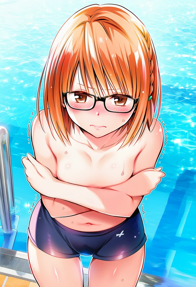 硯谷しずくは男の子水着でプールに登場