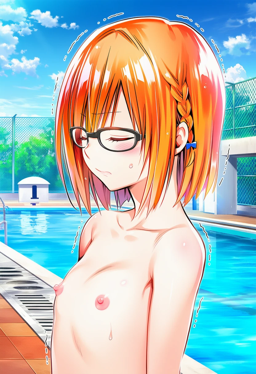 硯谷しずくは観念してプールサイドでおっぱい晒す