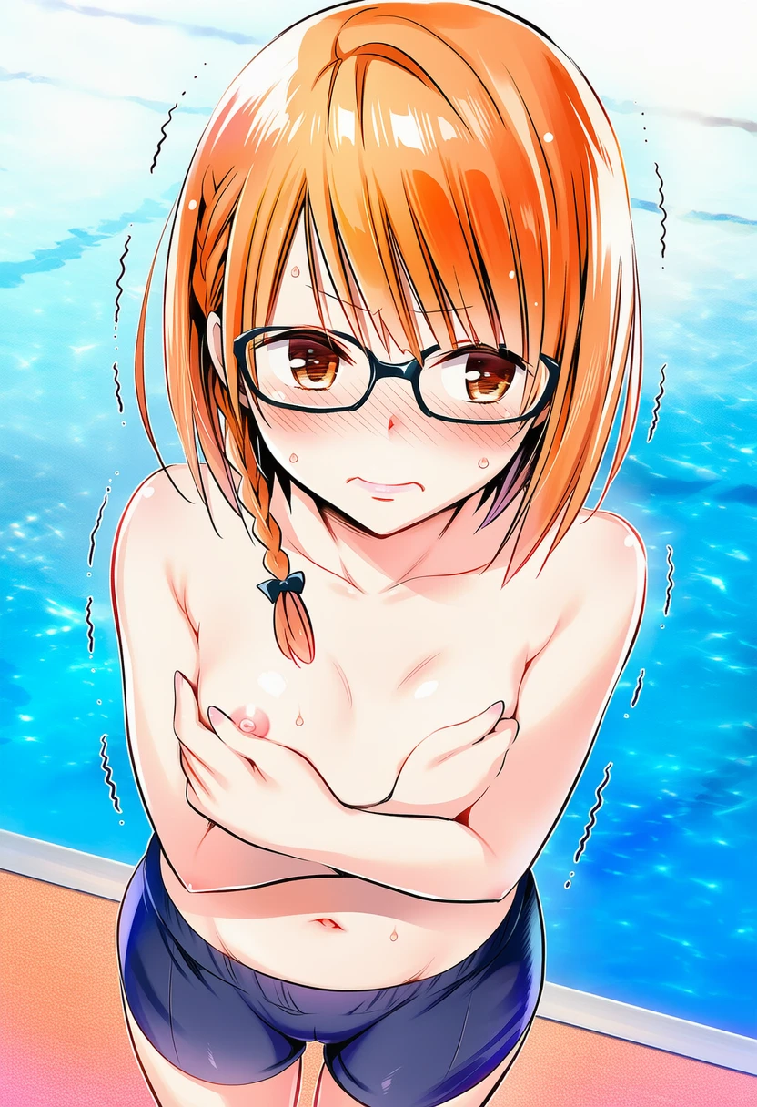 硯谷しずくは男の子水着はいて恥ずかしそう。