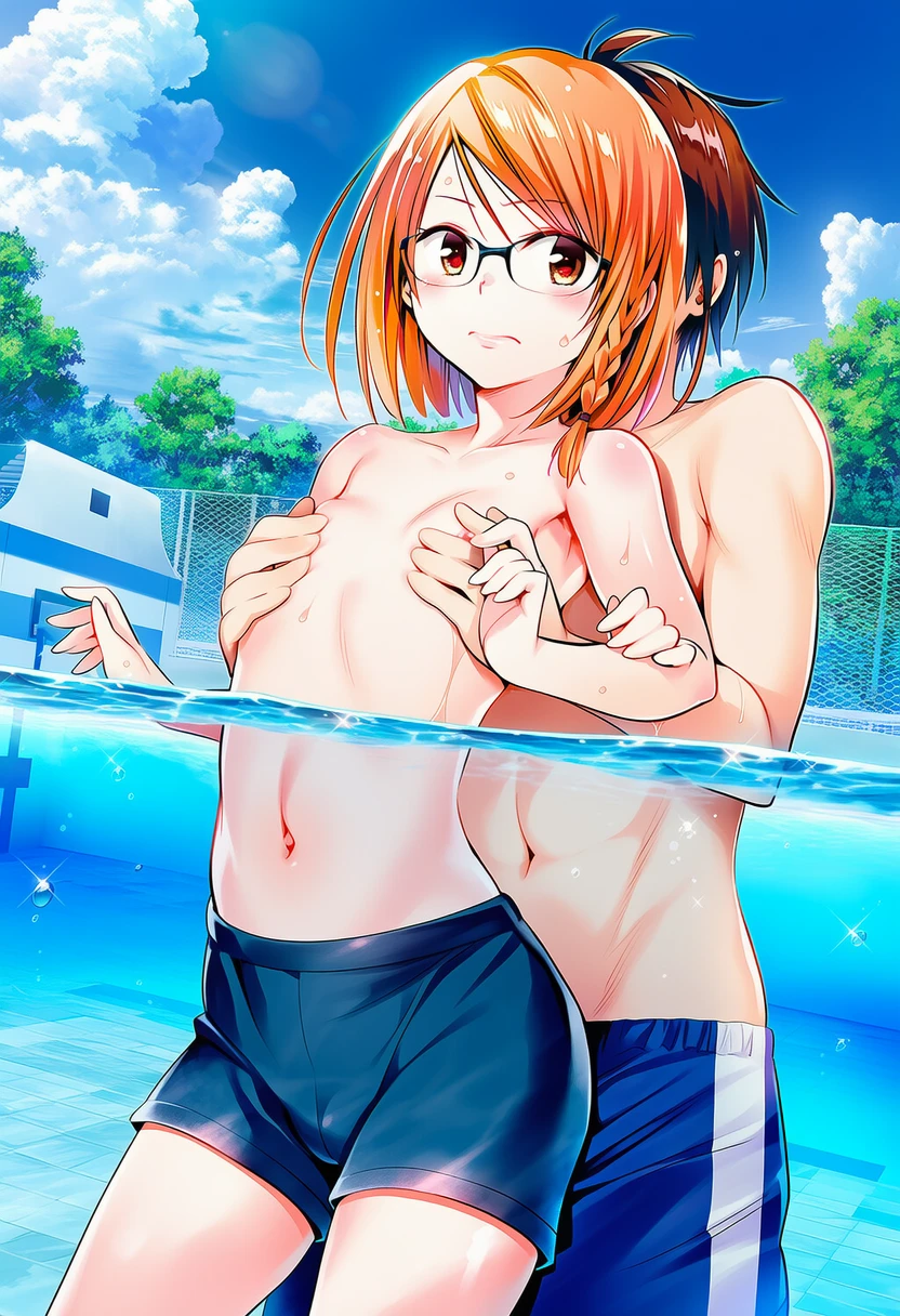 硯谷しずくは男の子水着でおっぱい鷲掴みにされる