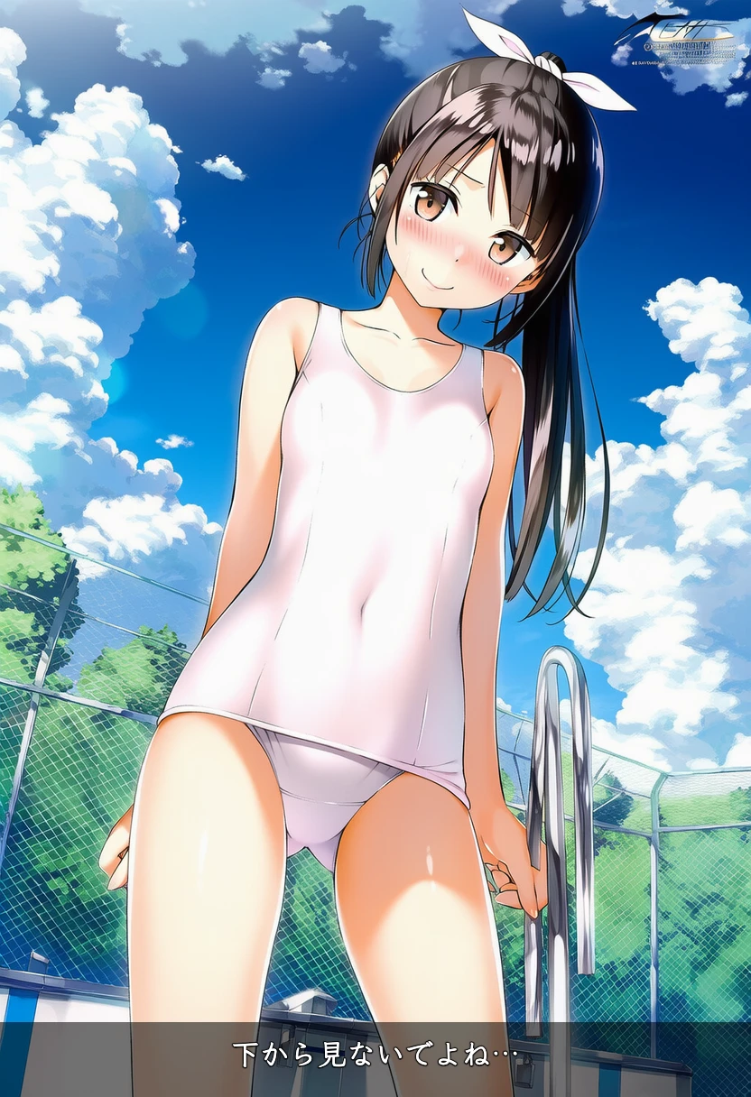 谷口みつきはしろスク水でプールサイドに立つ