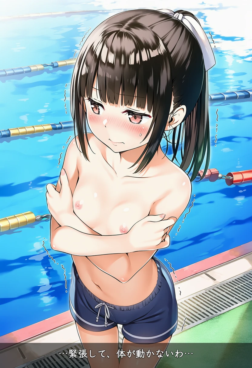 谷口みつきは男の子水着はいて恥ずかしそう。