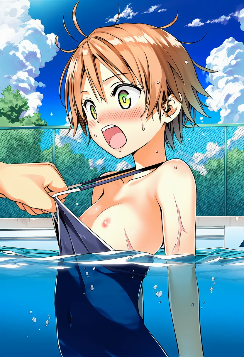 日向寺りりさんはうっかり水着を引っ張られてしまう