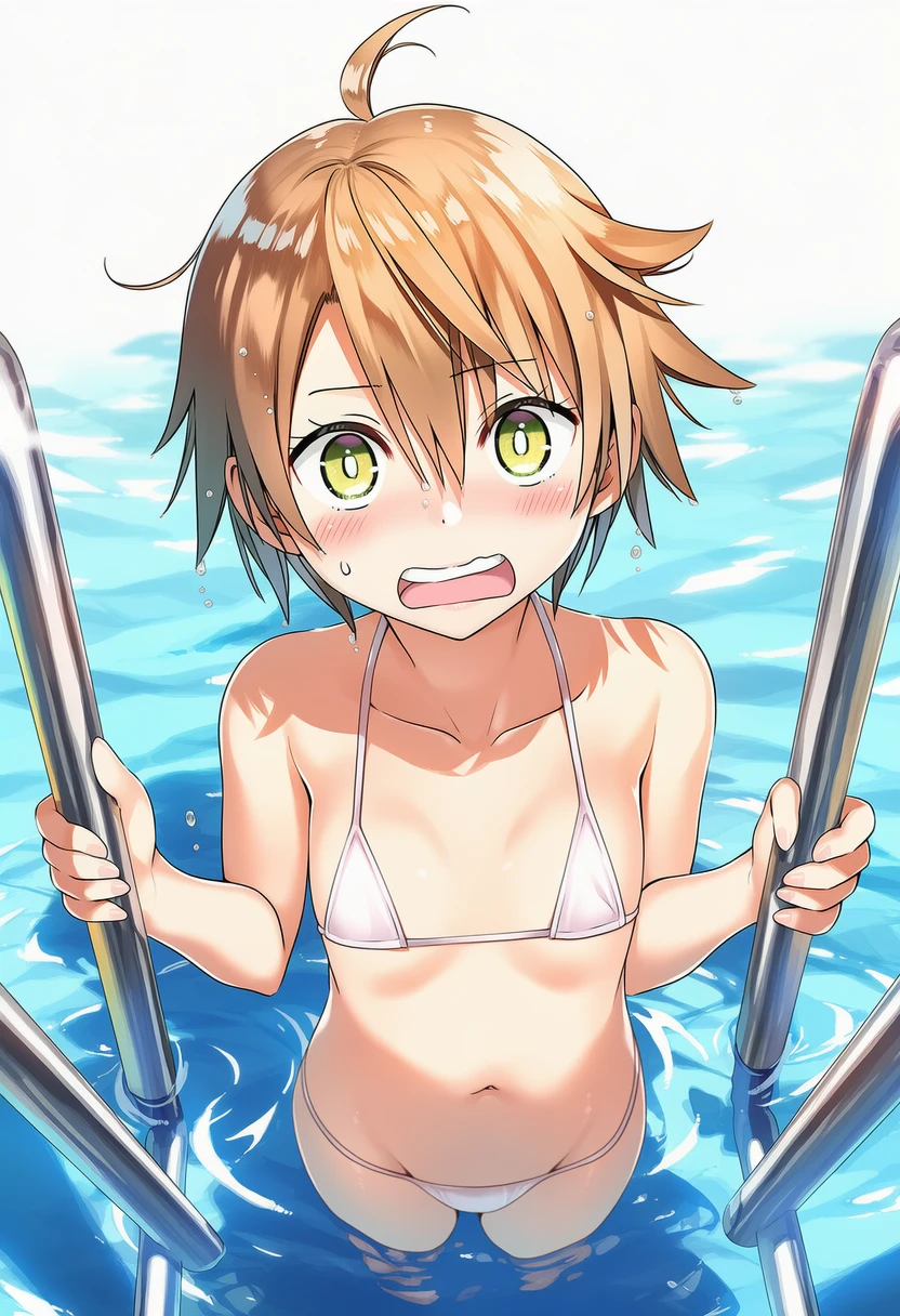 日向寺りりはゆっくりとプールに入ろうとしてる