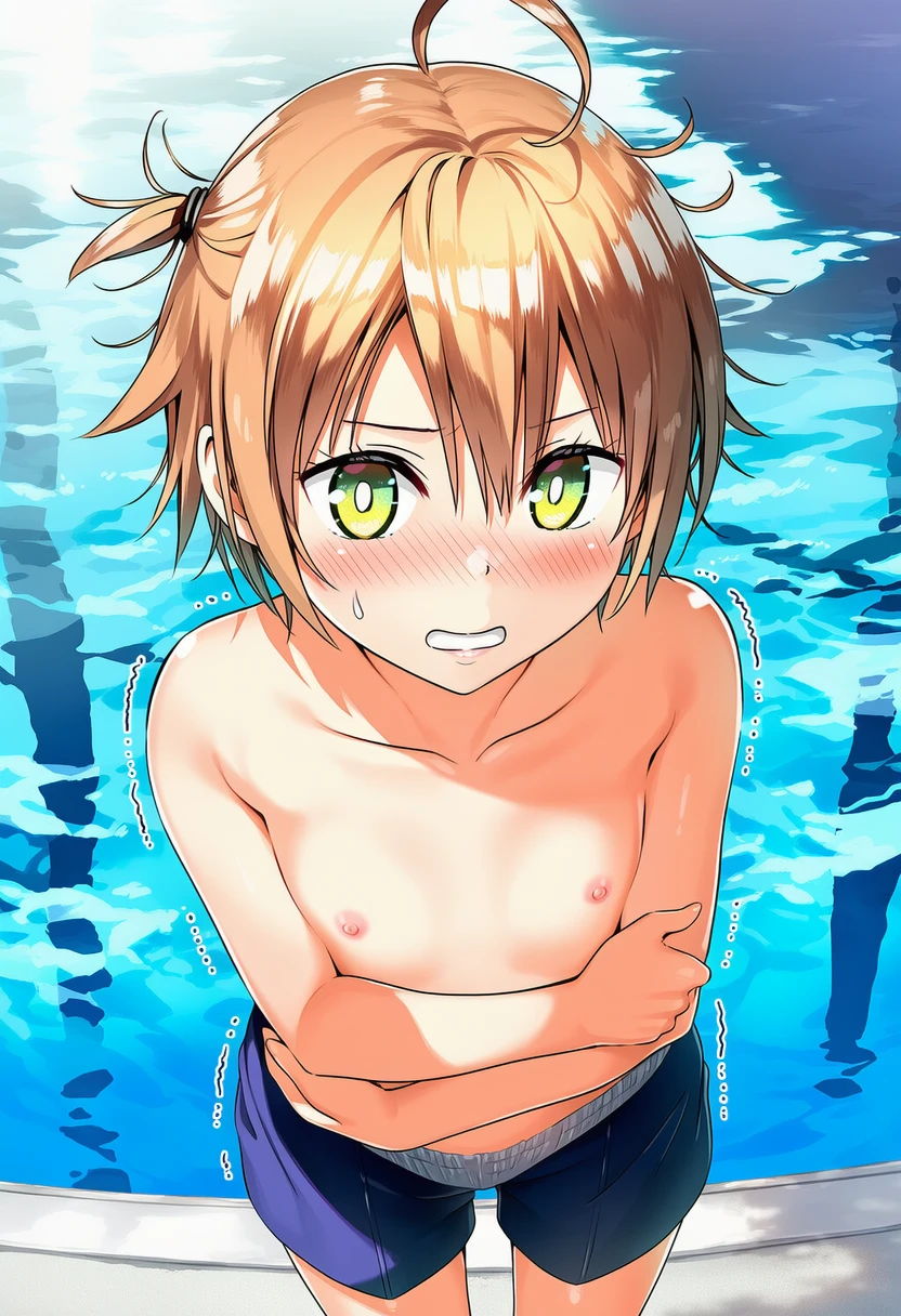 日向寺りりは男の子水着はいて恥ずかしそう。