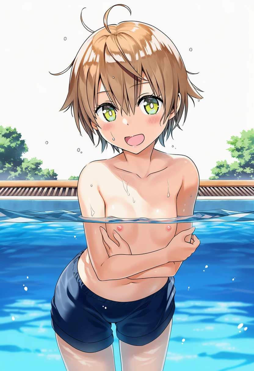 日向寺りりは男の子水着でプールの中