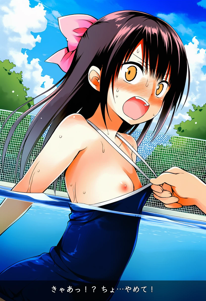 波多野こよりさんはうっかり水着を引っ張られてしまう