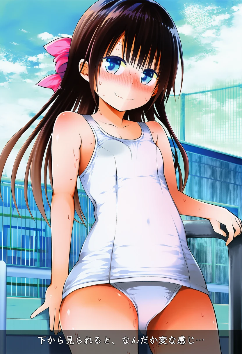 波多野こよりはしろスク水でプールサイドに立つ