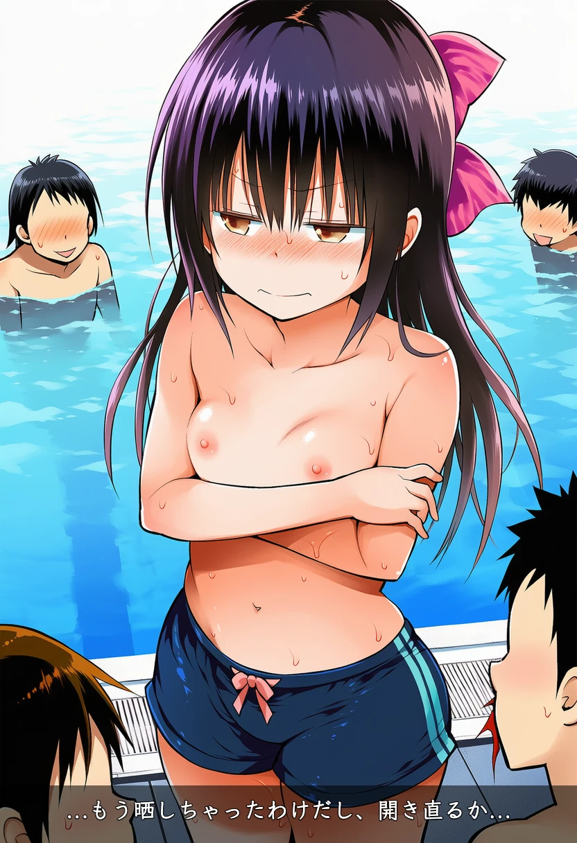 波多野こよりは男の子水着でおっぱい丸出しで男の子に囲まれてる