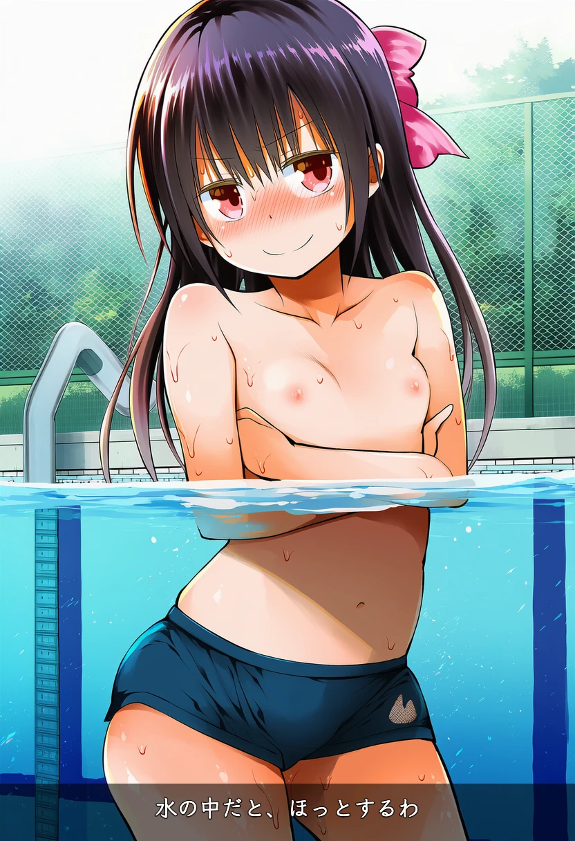 波多野こよりは男の子水着でプールの中