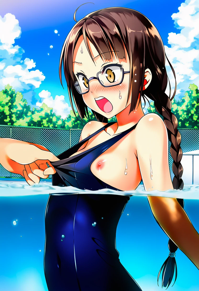 夜月たかねさんはうっかり水着を引っ張られてしまう