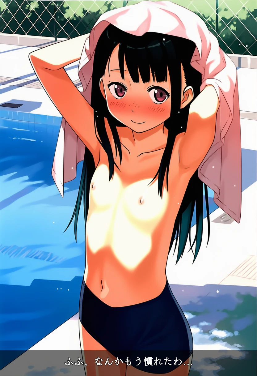 マキは男の子水着でプールから上がったところ