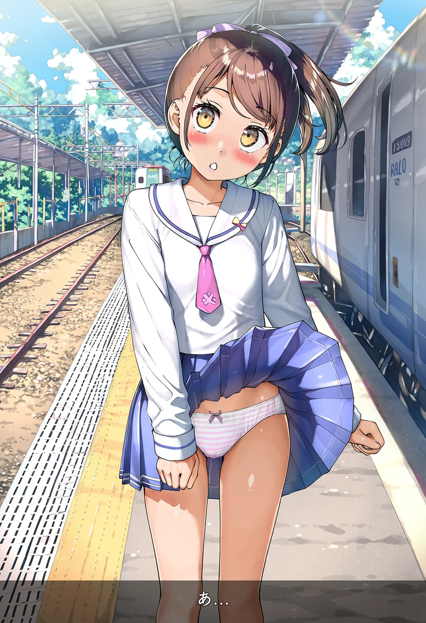 制服の深星まどかはパンチらに気づいていない